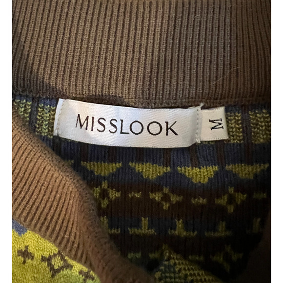 Misslook Sweater Womens Size M Brown Fair Isle Button Up Long Sleeve Cardigan - Picture 2 of 8